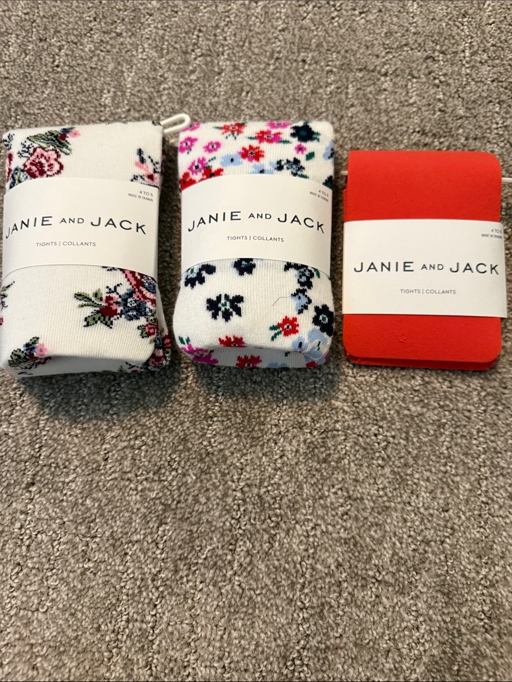 NWT Janie and Jack White Floral and Solid Red Tights Trio